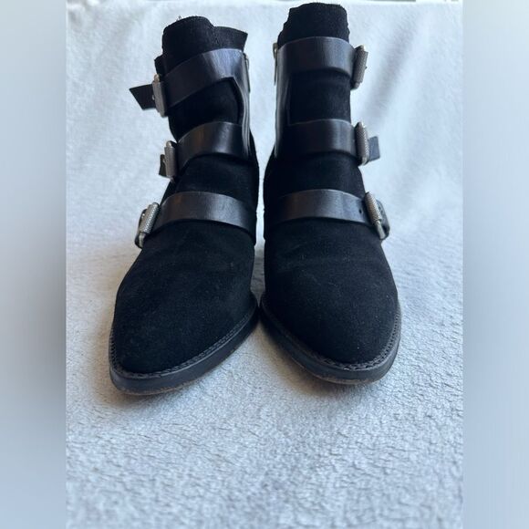 ALLSAINTS Lulu Triple Buckle Ankle Boot size 39 US 9 Black suede leather straps - Picture 7 of 13